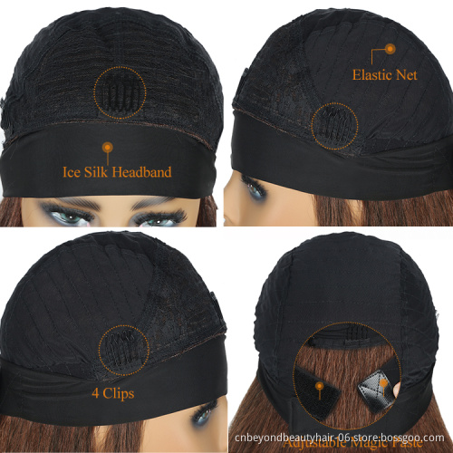 Brown Natural Black Long Kinky Straight Headband Synthetic Hair Wigs For African American Women Natural Black Afro Wig